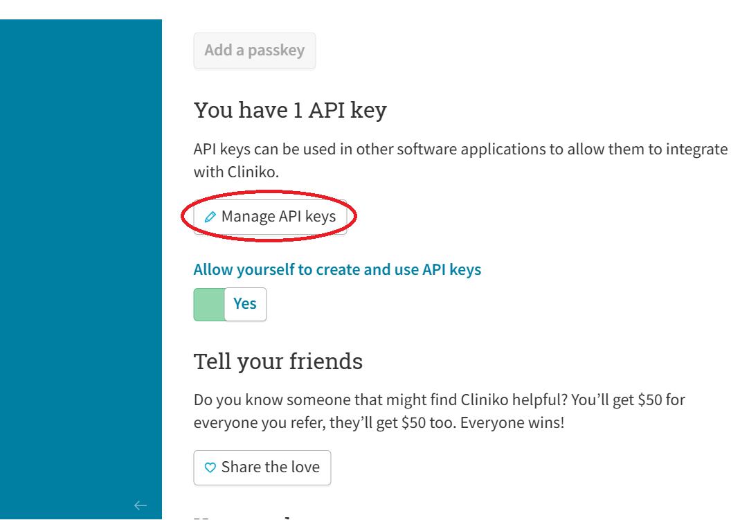 Click Manage API keys